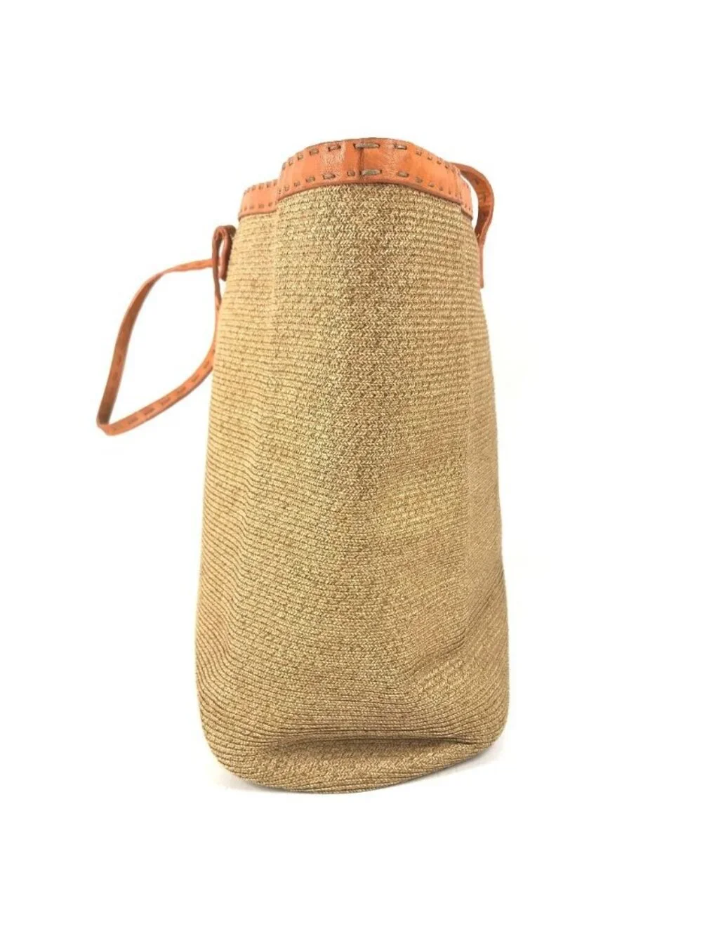 Fendi Shoulder Bag Selleria Logo Raffia Beige